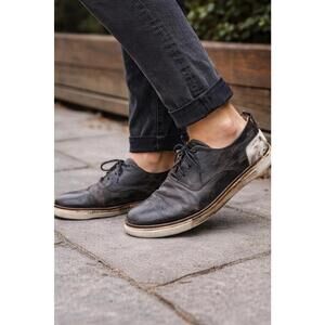 Bed Stu Black Leather Oxford Shoes Cowhide Heel Accent Men’s 9.5 Distressed